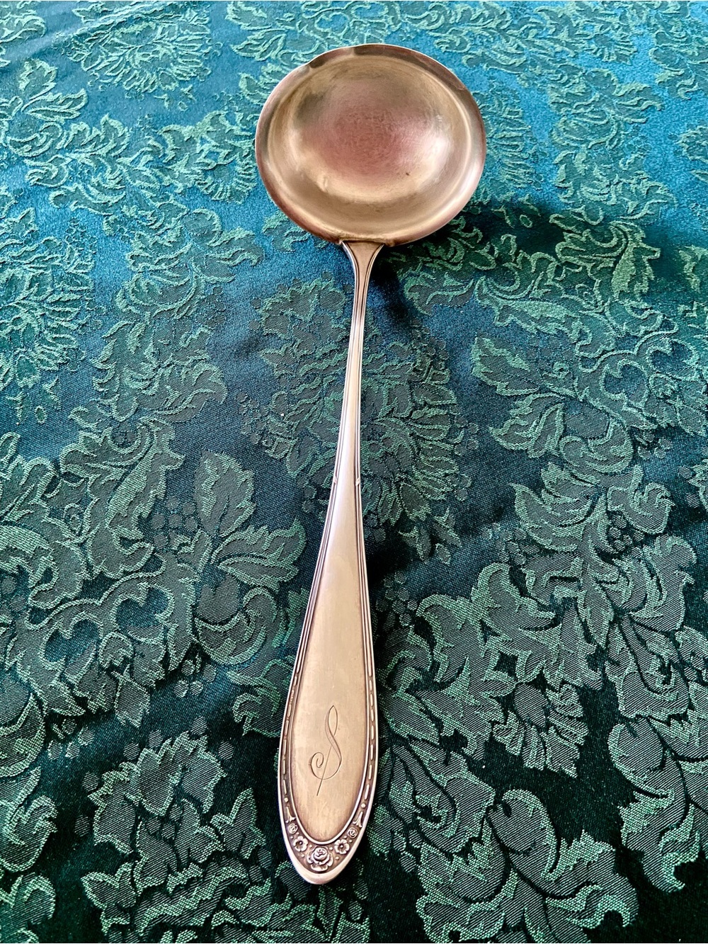 Sterling Silver 800 Heavy Soup Ladle European Hallmarks with “S” monogram handle
